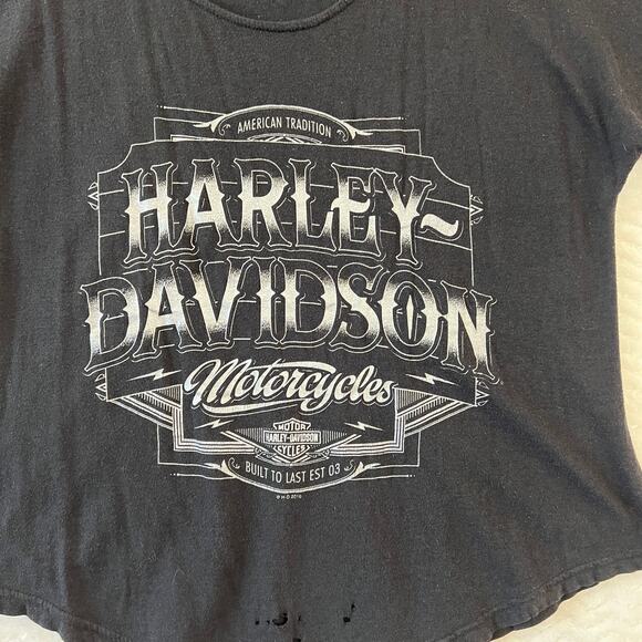 Vintage Harley Davidson Black Thrash Distressed Grunge Graphic Shirt Women Large - Picture 3 of 9